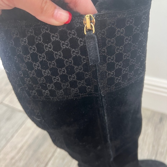 Gucci Courtney gf black knee high shearling boots - Picture 3 of 8